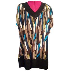 Candy Rain Plus Women's Blouse    Browns & Teal Pattern     Size  Large